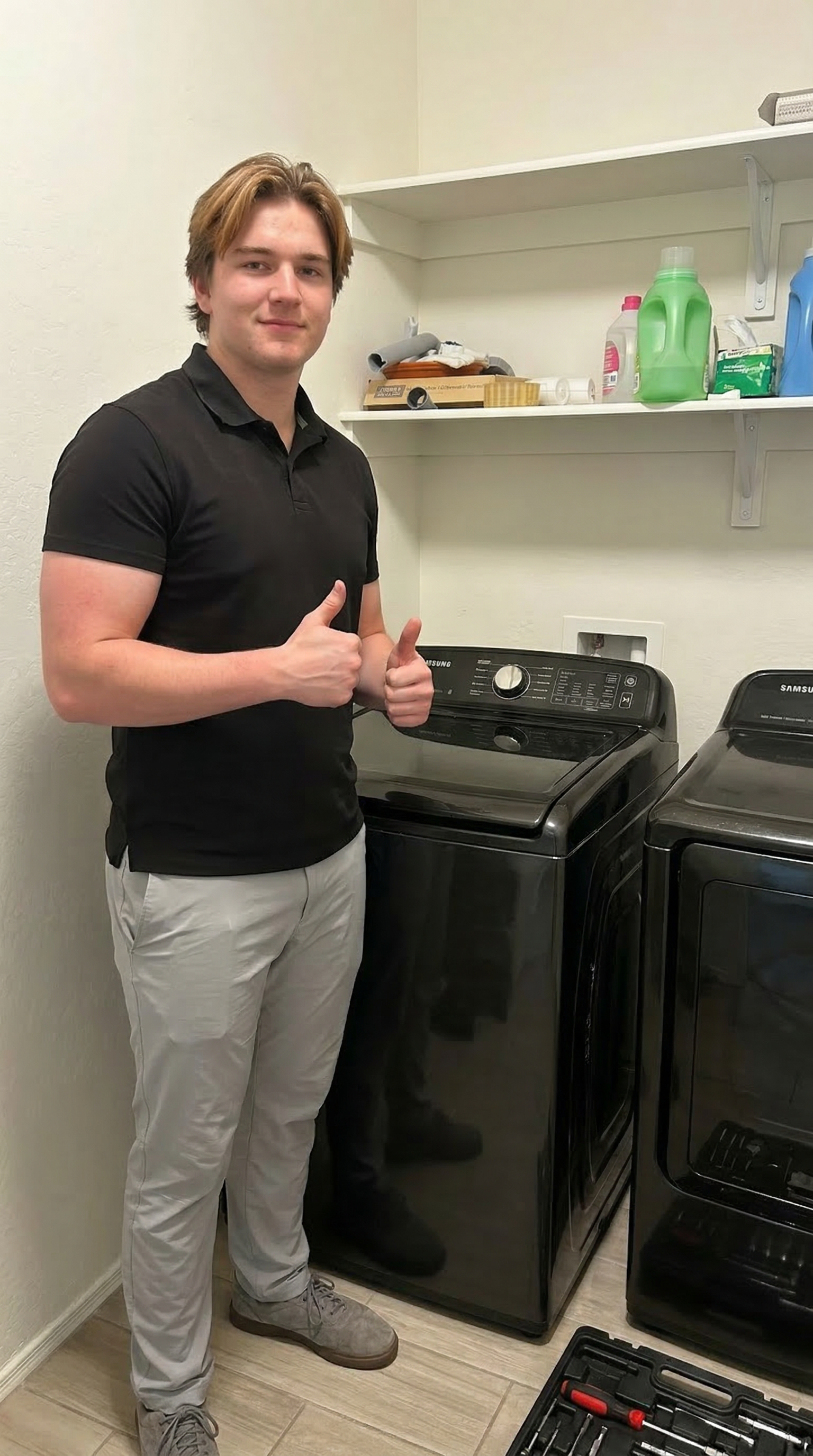 Action technician after completing appliance service